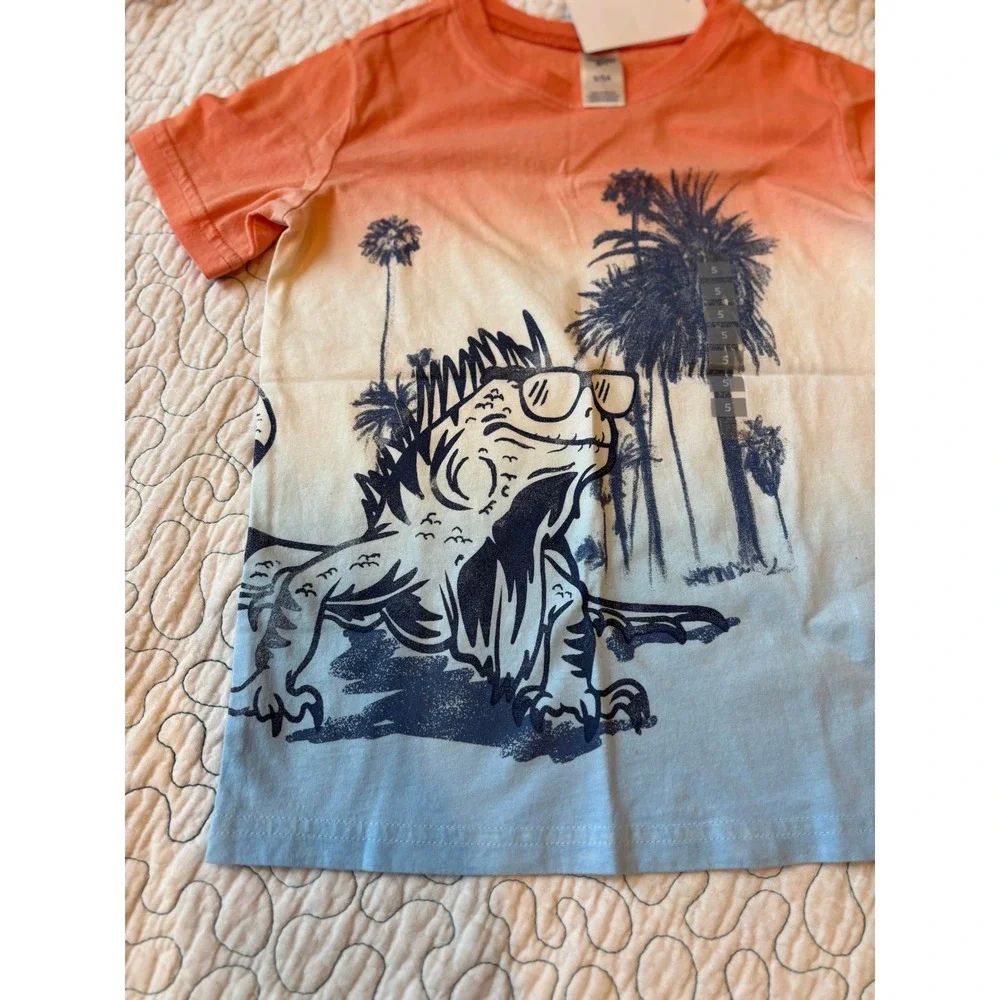 OshKosh‎ Boys Orange Blue Ombre Iguana Sunglasses Graphic Tee Shirt Size 5